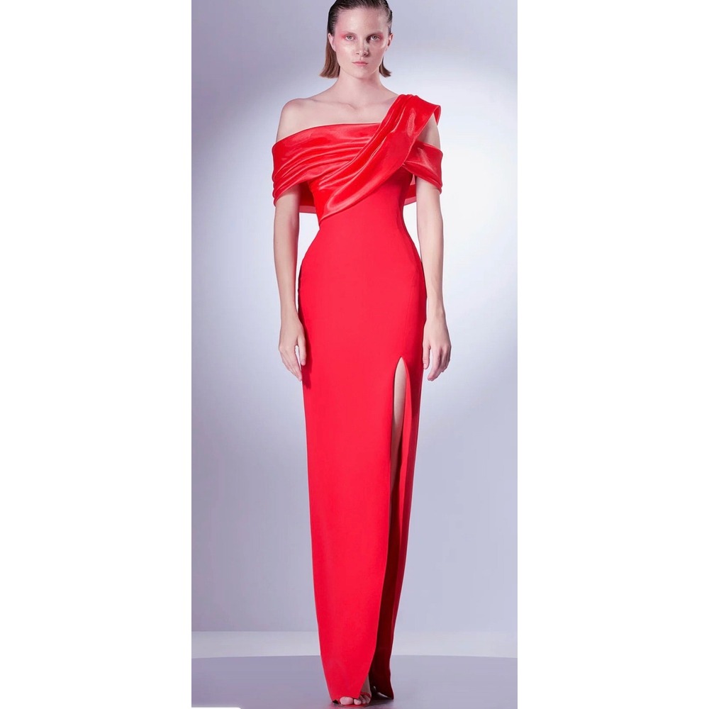 Gaby Charbachy G1346 Dress EU 40 US 8 Red NWT One Shoulder Gown Formal Gala